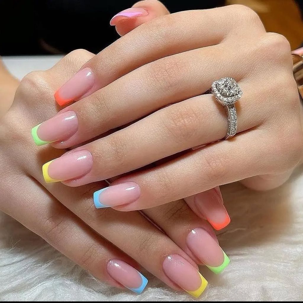 Rainbow French Tips (Spring Nail Trends 2025)