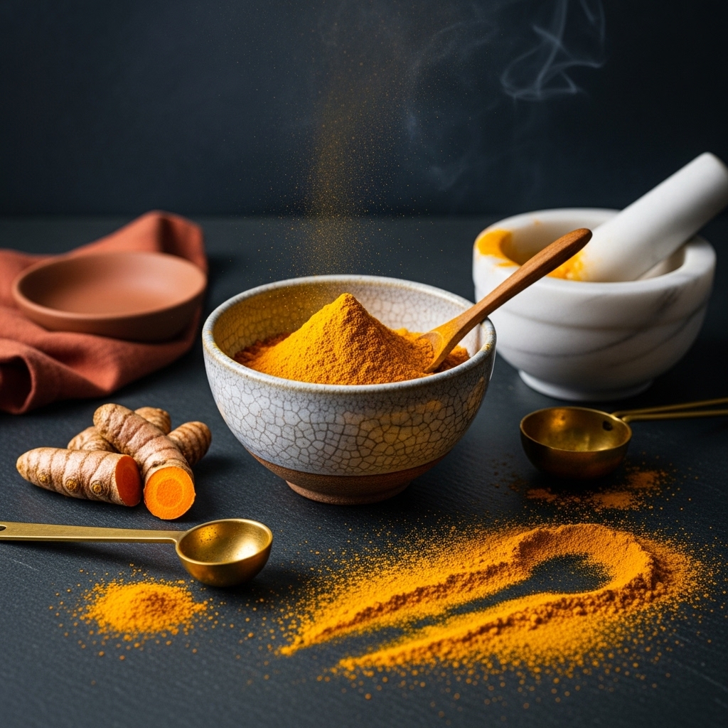 Turmeric Magic" (dramatic, cultural richness)