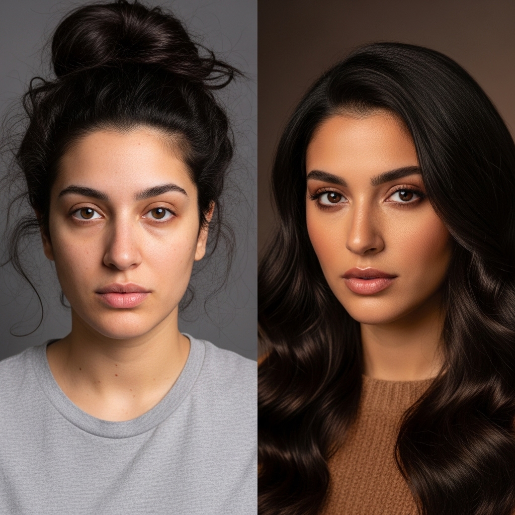 Pacific Islander with waist-length wavy hair